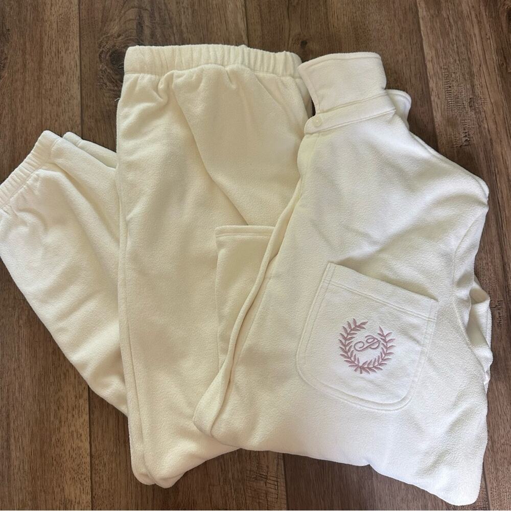Victoria’s Secret PINK Cream Fleece 2pc. Pajama Set with Embroidered Pocket, XL